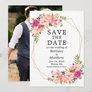 Save The Date Aquarelle rose roses Roses Geo Frame Photo
