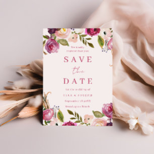 Save The Date Aquarelle rose vibre Mariage de couronnes florales