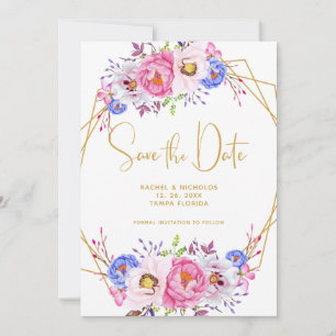 Save The Date Aquarelle rose violet Mariage de cadre Floral