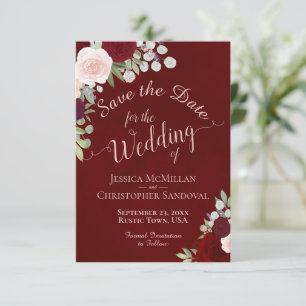 Save The Date Aquarelle rouge de Bourgogne profonde Mariage flor