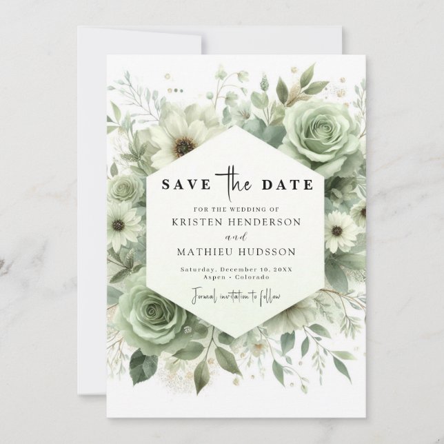 Save The Date Aquarelle rustique Mariage vert Sage classique (Devant)