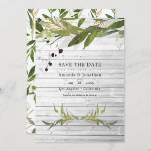 Save The Date Aquarelle rustique Verdure Campagne Mariage de gra
