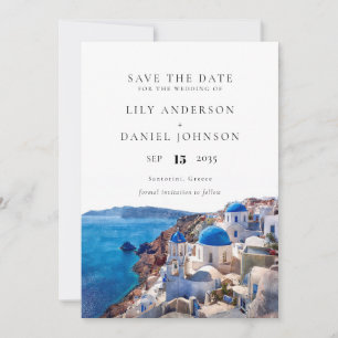 Save The Date Aquarelle Santorini Grèce Destination Mariage