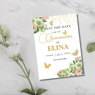 Save The Date Aquarelle sauge vert rose floral Quinceañera