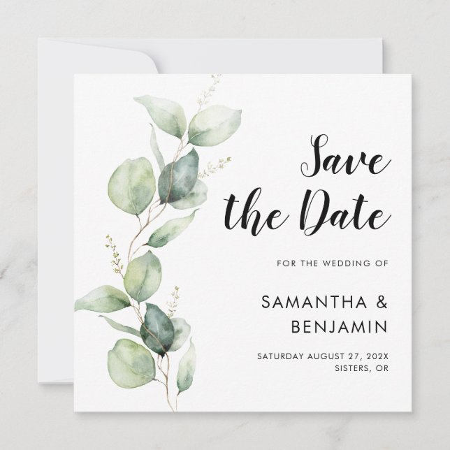 Save The Date Aquarelle Script Mariage botanique Enregistrer la  (Devant)