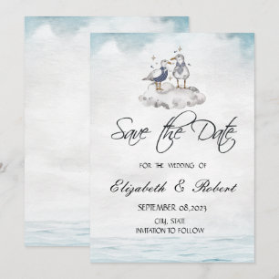 Save The Date Aquarelle Seagulls Beach Enregistrer La Date