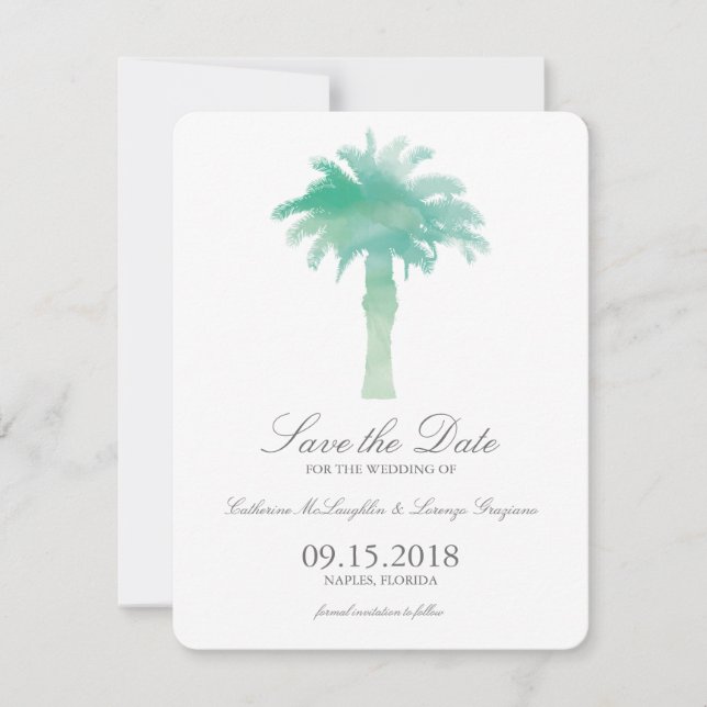 Save The Date Aquarelle Serene Palm Tree | Enregistrer la date (Devant)