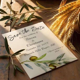 Save The Date Aquarelle simple à branche d'olive verte