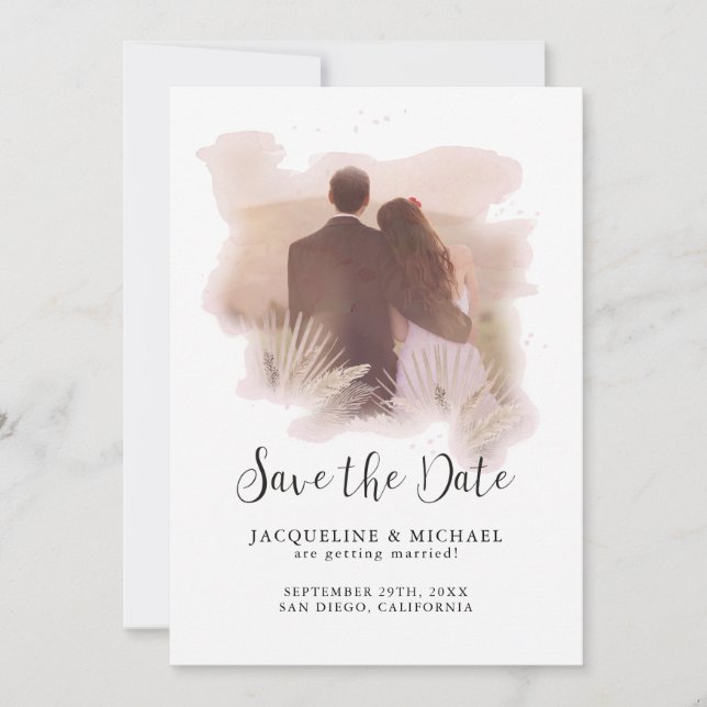 Save The Date Aquarelle simple Design moderne Palm Folio Photo (Devant)