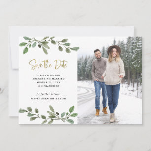 Save The Date Aquarelle simple Végétation et photo or