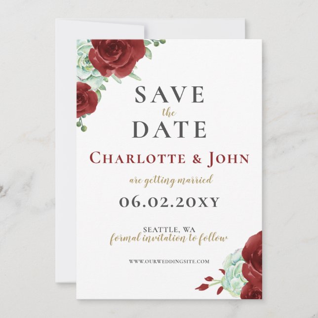Save The Date Aquarelle succulent or bordeaux (Devant)
