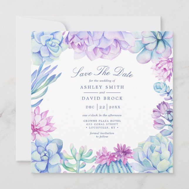 Save The Date Aquarelle Succulents Cactus Floraux Enregistrer La (Devant)