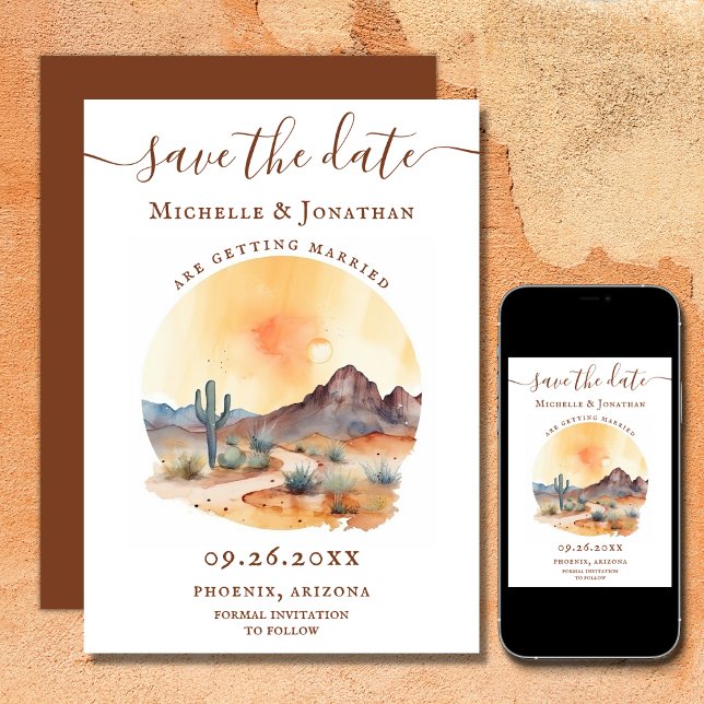 Save The Date Aquarelle sud-ouest du désert et Mariage de Cactus (Printed and Digital - Watercolor Southwestern Desert and Cactus Wedding Save The Date)