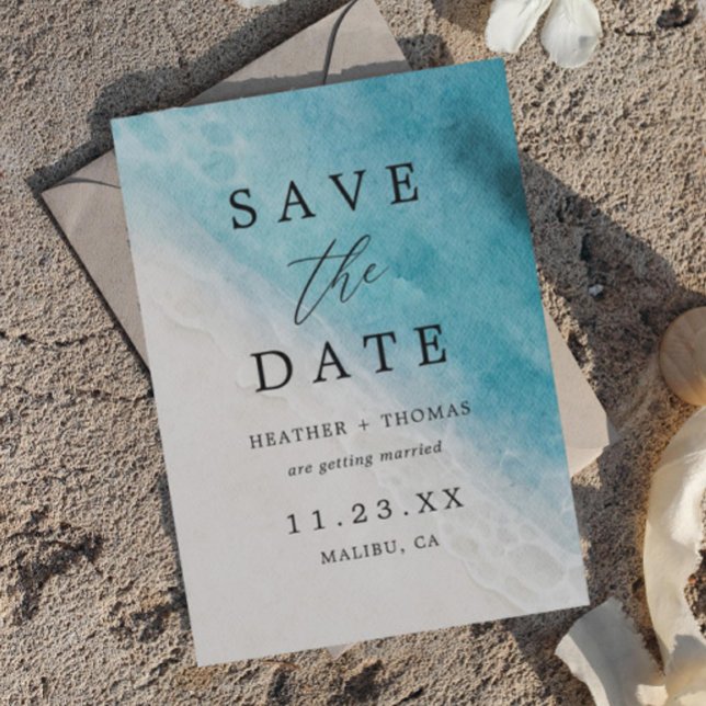 Save The Date Aquarelle Summer Beach Ocean CoastalEnregistrer La (Créateur téléchargé)
