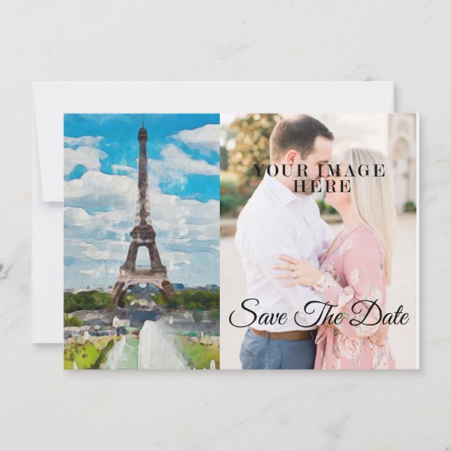Save The Date Aquarelle Tour Eiffel Plein Pic Enregistrer La Dat (Devant)