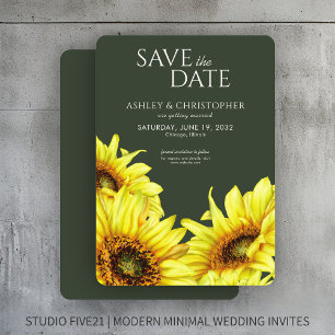 Save The Date Aquarelle Tournesol Moss Wedding shower vert