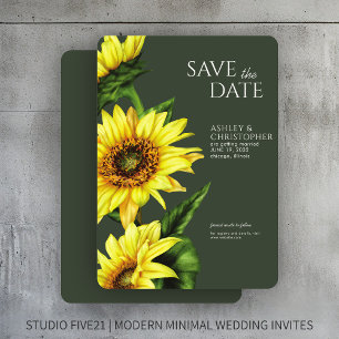 Save The Date Aquarelle Tournesol Moss Wedding shower vert