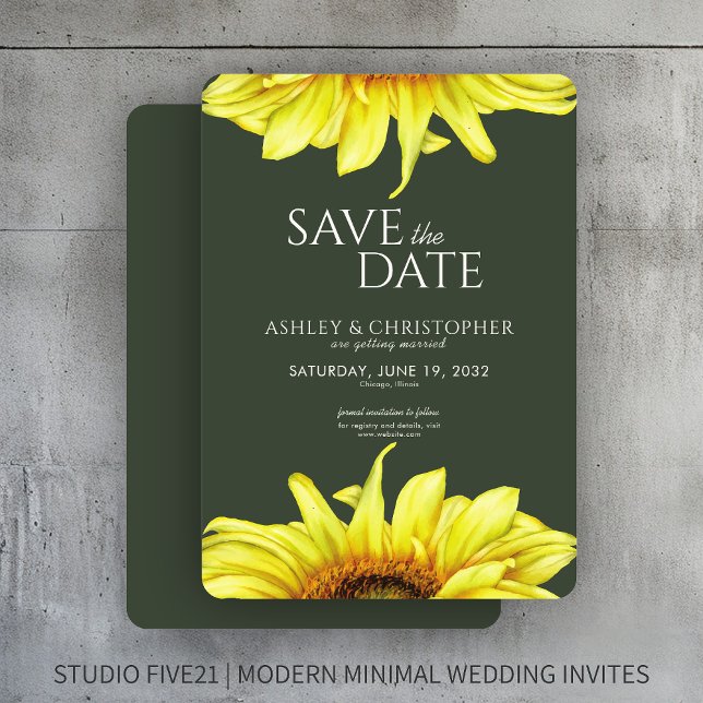 Save The Date Aquarelle Tournesol Moss Wedding shower vert (Créateur téléchargé)