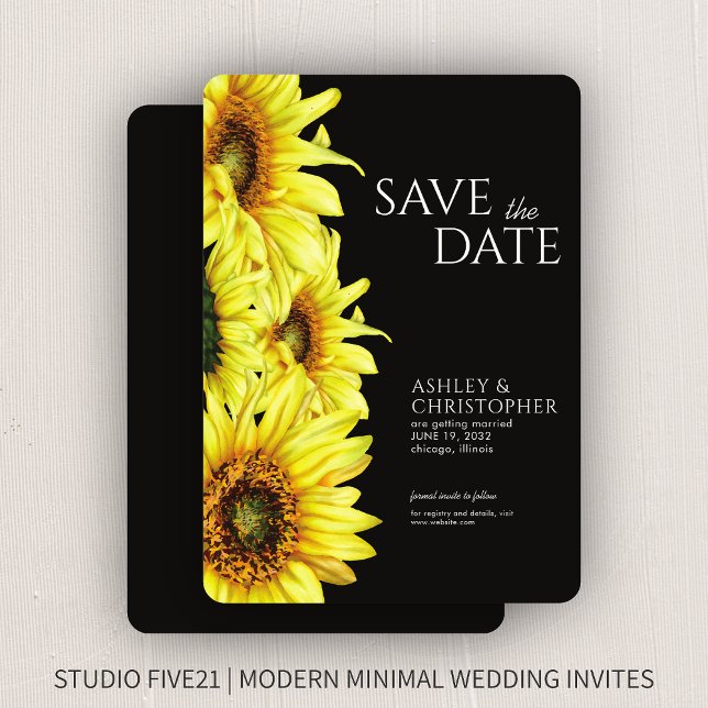 Save The Date Aquarelle tournesol Wedding shower noir (Créateur téléchargé)