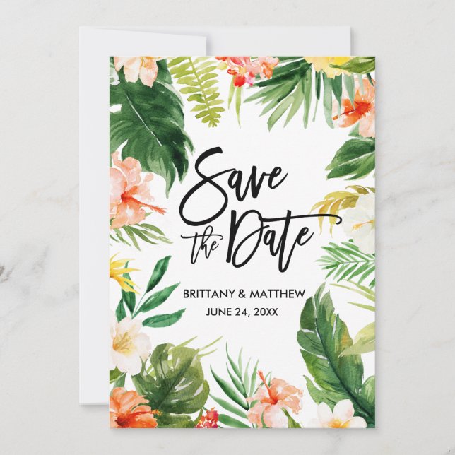 Save The Date Aquarelle Tropical Coral Floral Script (Devant)