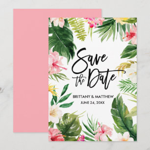 Save The Date Aquarelle Tropical Floral Brush Script rose