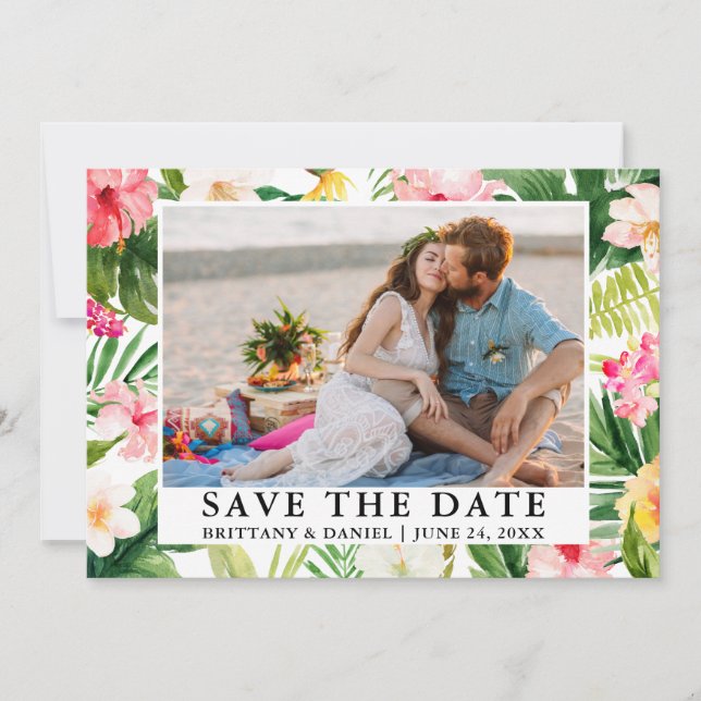 Save The Date Aquarelle Tropical Floral Photo Enregistrer La Dat (Devant)