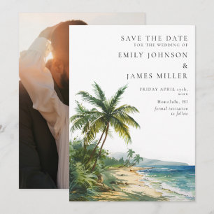 Save The Date Aquarelle Tropical Palm Beach Mariage photo
