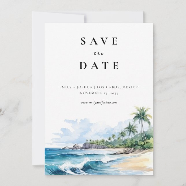Save The Date Aquarelle tropicale de plage (Devant)