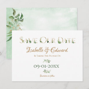 Save The Date Aquarelle tropicale Feuilles de Monstère vert et o