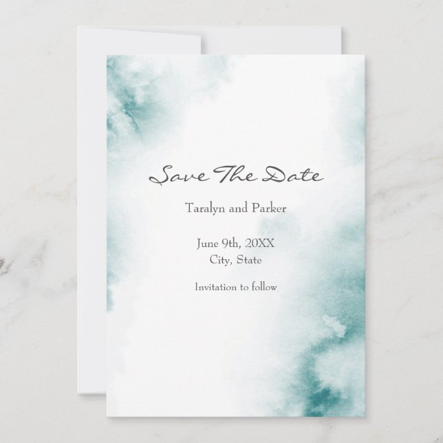 Save The Date Aquarelle Turquoise douce Cadre Abstrait (Devant)