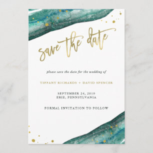 Save The Date Aquarelle Turquoise et Géode Or Enregistrer la dat