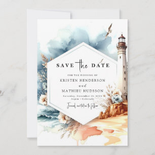 Save The Date Aquarelle unique Whimsy Lighthouse Mariage