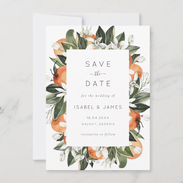 Save The Date Aquarelle Verdure Orange Blossom Botanique (Devant)