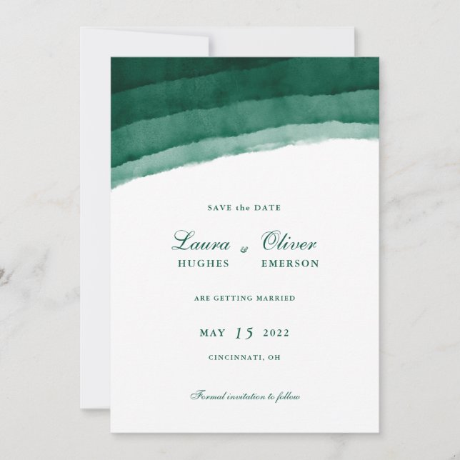 Save The Date Aquarelle vert émeraude Enregistrer la date (Devant)