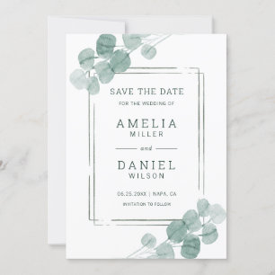 Save The Date Aquarelle vert Eucalyptus Mariage