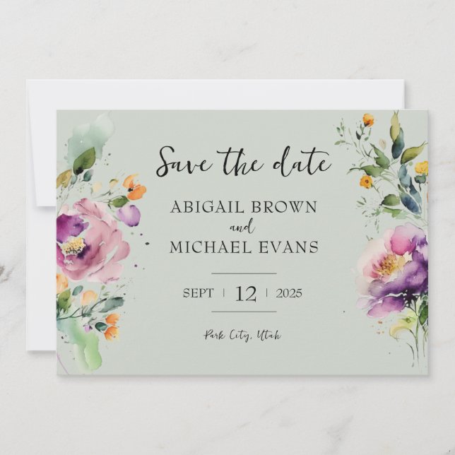 Save The Date Aquarelle vert Mariage (Devant)