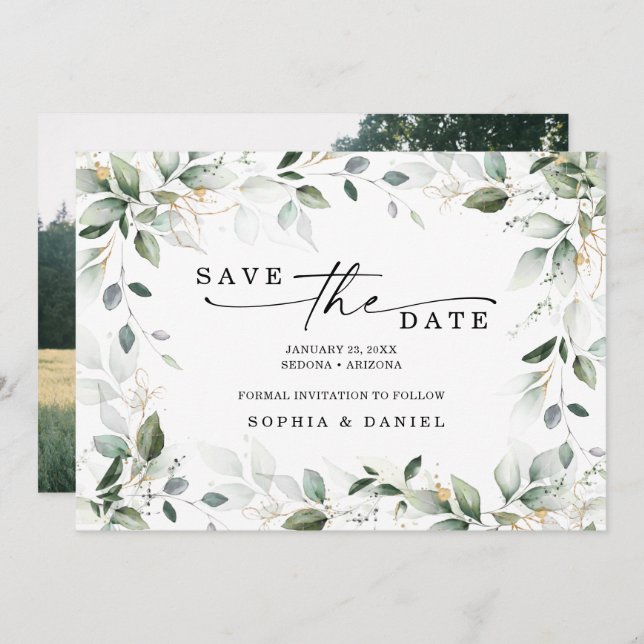 Save The Date Aquarelle Vert Or Enregistrer La Date Mariage (Devant / Derrière)