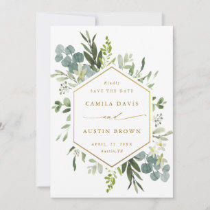 Save The Date Aquarelle Vert or Hexagon Mariage Photo