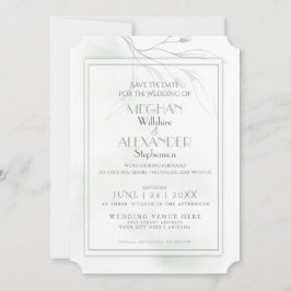 Save The Date Aquarelle verte Sage Branche de saule d'eau