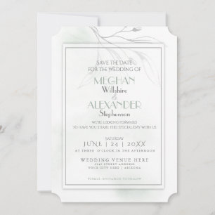 Save The Date Aquarelle verte Sage Branche de saule d'eau