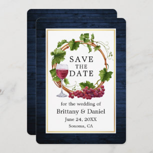 Save The Date Aquarelle Vignes Vignes Wreath Blue Wood