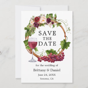 Save The Date Aquarelle Vins de raisin Floral Wreath
