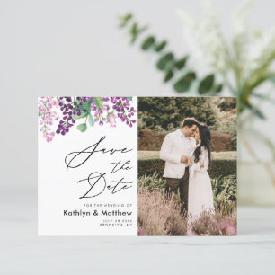 Save The Date Aquarelle violet Floral Script Mariage photo