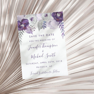 Save The Date Aquarelle violette et argent Floral Enregistrer la