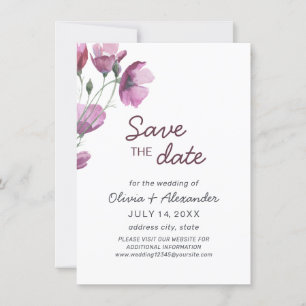 Save The Date Aquarelle violette Flower. Mariage floral élégant