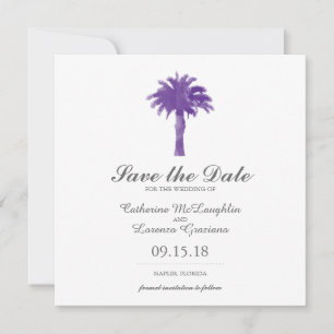Save The Date Aquarelle violette Serene Palm Tree Enregistrer
