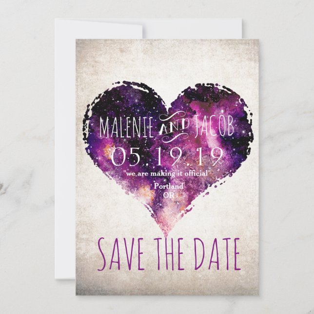 Save The Date Aquarelle violette Starry Sky Heart Enregistrer la (Devant)