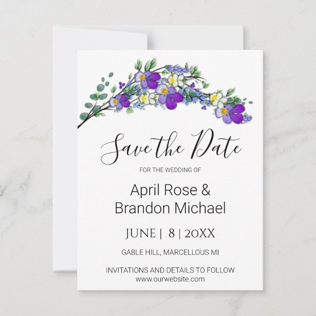Save The Date Aquarelle violette Violette Lavande Eucalyptus (Devant)