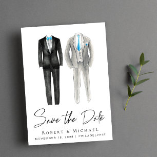 Save The Date Aquarelles de smoking élégant pour mariage gay