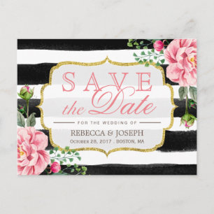 Save the Date Aquarellfarbe Rosa Blütenfarben Stre Ankündigungspostkarte